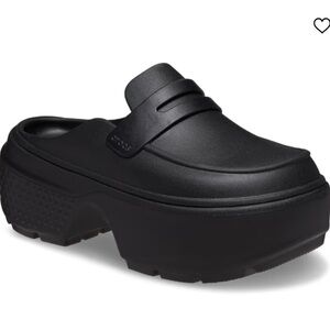 Crocs Stomp Loafers, Black Platform Clogs